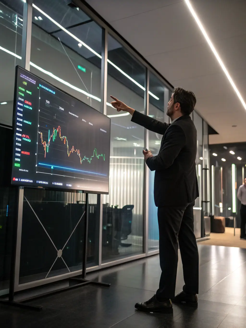 A graph showing upward financial growth, with a person analysing the data, symbolising effective investment strategies.