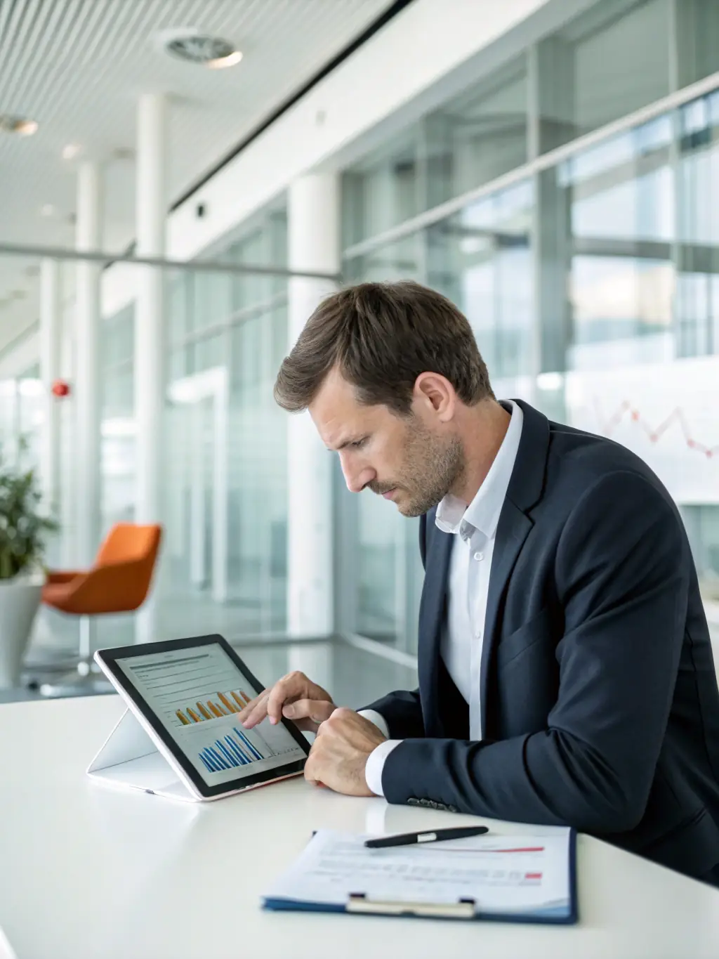 A person reviewing asset portfolios on a tablet, representing effective asset management and financial stability.