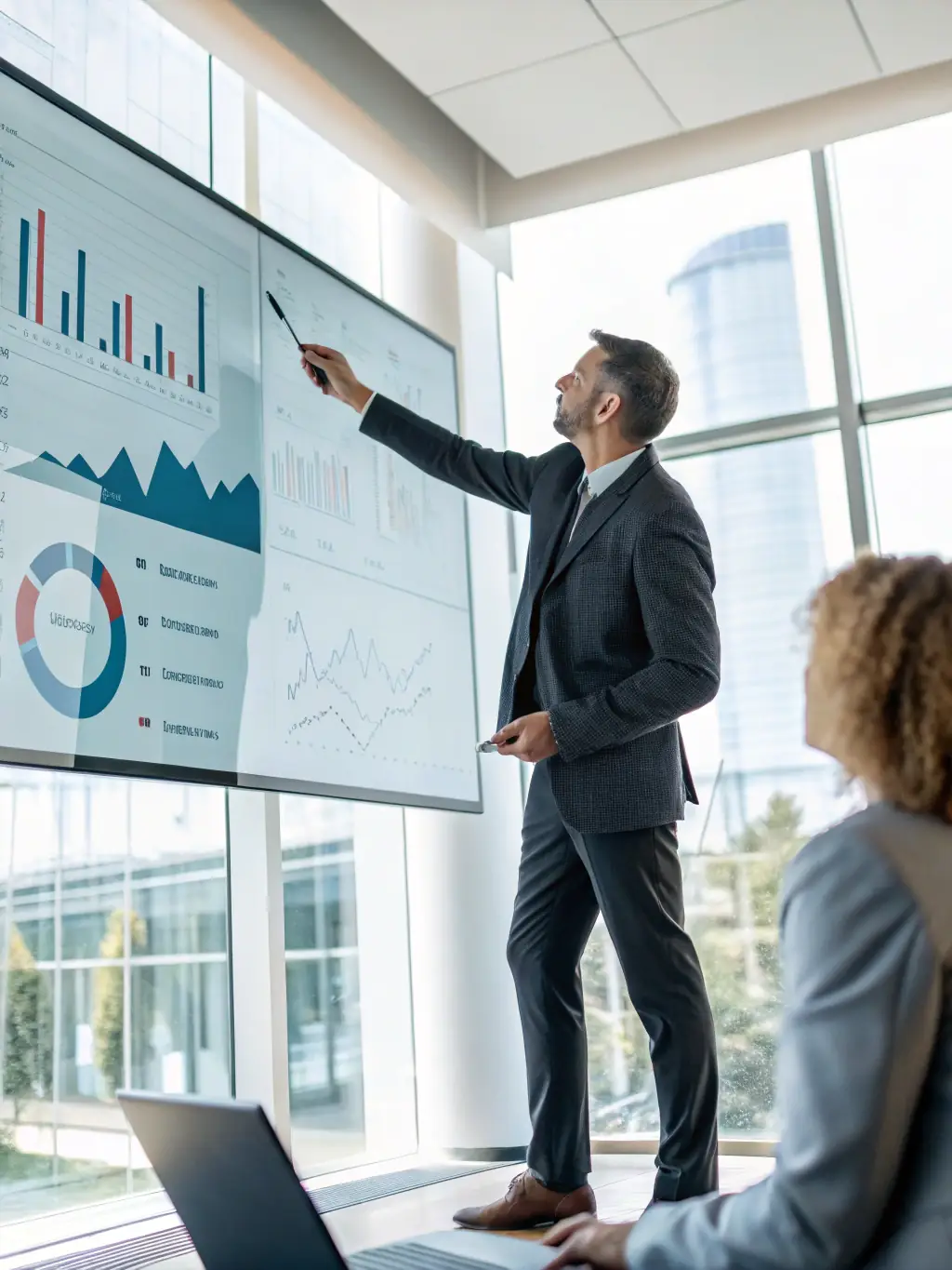 A person confidently presenting a financial plan, showcasing enhanced economic planning and capital growth.
